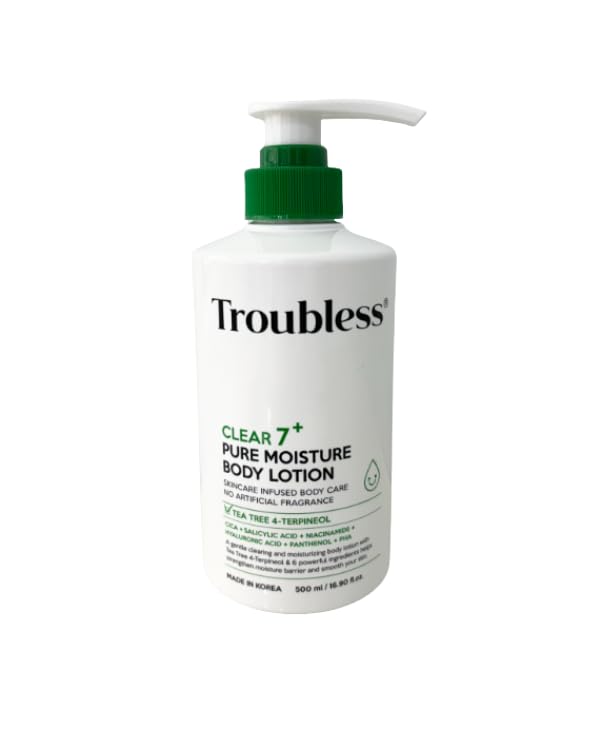 Troubless CLEAR 7 Plus Pure Moisture Body Lotion - Hydrating Body Moisturizer for Troubled Sensitive Skin w/ 7 Skincare Ingredients Gentle, Calming & Non Greasy Body Cream for Women & Men (16.9 fl oz)