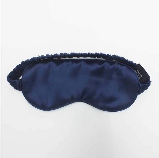 100% 22M Mulberry Silk Eye Mask. Full-Coverage, Soft and Comfortable, for Sleep Health and Skincare (Navy Blue)