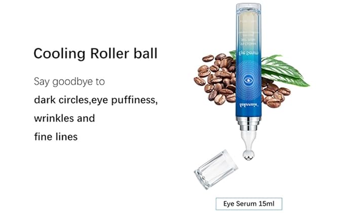 5% Caffeine Eye Serum, Anti-Aging Hydrating Eye Serum with 360° Massage Ball,Caffeine Eye Roller Reduce Wrinkles and Fine Lines,Under Eye Roller Cream for Dark Circles and Puffiness