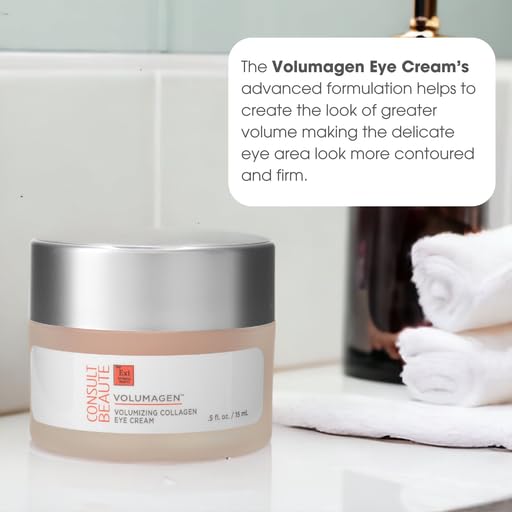 Consult Beaute Volumagen - Collagen Eye Cream - Hydrating - Plumping - Targets Deep Under Eye Hollows - Visibly Smoothen Lines & Wrinkles - Micronized Hyaluronic Acid - Caffeine - 0.5 oz