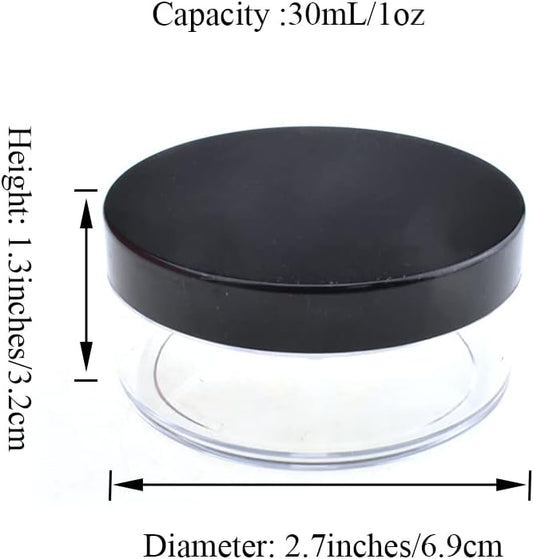 HAHIYO 3Pcs 30ml/1oz Plastic Empty Travel Compact Case Makeup Cosmetic Jar Refillable Powder Box No Leak Holder with Common Sifter and Black Screw Lid