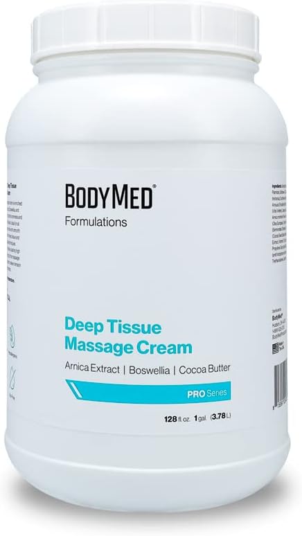 BodyMed Formulations Deep Tissue Massage Cream, 1 gal. – Fragrance-Free, All-Natural Lotion for Massage Therapy – Leaping Bunny Certified – with Arnica Extract & Jojoba – Non-Staining, & Paraben Free