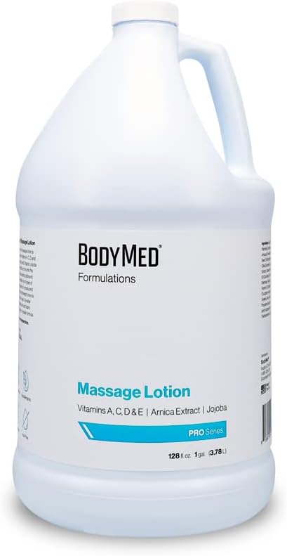 BodyMed Formulations Massage Lotion, 1 gal. – Fragrance-Free, All-Natural Lotion for Massage Therapy – Leaping Bunny Certified – with Arnica Extract & Jojoba – Non-Staining, & Paraben Free