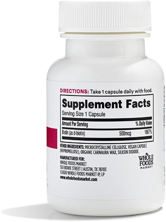 365 by Whole Foods Market, Biotin 500MCG, 60 Veg Capsules (Pack of 2)