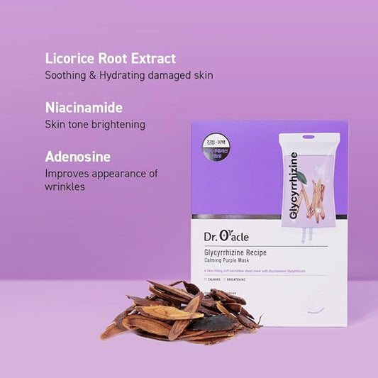 DR.ORACLE Glycyrrhizine Recipe Calming Purple Mask, Calming, Special K-Beauty Face Care, 250ml (8.4 fl. oz), 1 box -10 sheets