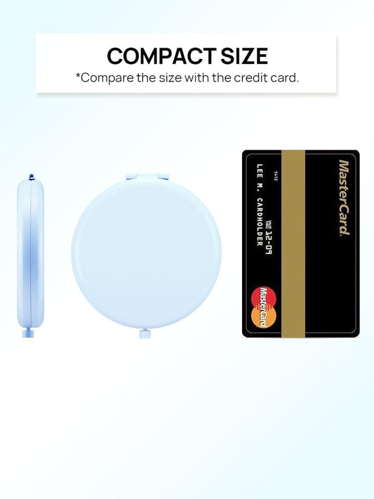 Compact Mirror for Purse, Set of 2 Double-Sided 1X/2X Magnifying Metal Pocket Makeup Mirrors(Round, Light Blue)