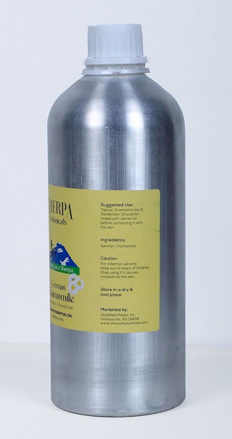 Sherpa Botanicals German Chamomile Essential Oil - 100% Pure & Natural Oils - Ideal for Aromatherapy, Diffusers, Massage Oil - Vegan, Paraben-Free, 1 LTR