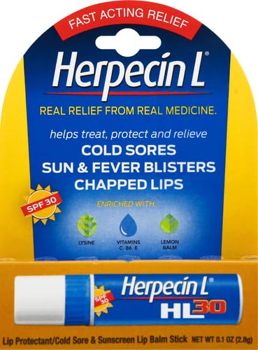 Herpecin L Lip Balm Stick 30 SPF 0.1 Ounce Tube Cold Sore Sun & Fever Blisters and Chapped Lips Relief Lip Balm with SPF30 and Lysine (Pack of 2)
