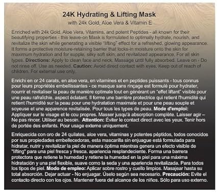 GLO24K Hydrating and Lifting Mask with 24k Gold, Aloe Vera, Peptides, and Vitamins. For Hydration Boost and Lifting Effect that Generates a Glowing, Radiant Complexion and Silky-Smooth Skin.