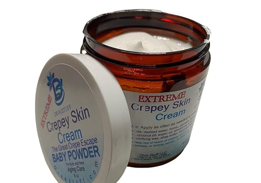 Diva Stuff Extreme Crepey Skin Body & Face Cream with Hyaluronic Acid, Alpha Hydroxy and more for Dry & Damaged Skin, 8oz - New Baby Powder Scent