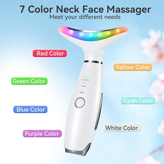 Neck Face Massager, 7 Color Facial Massager for Skin Care at Home, Face Sculpting Tool with Thermal and Vibrating, White