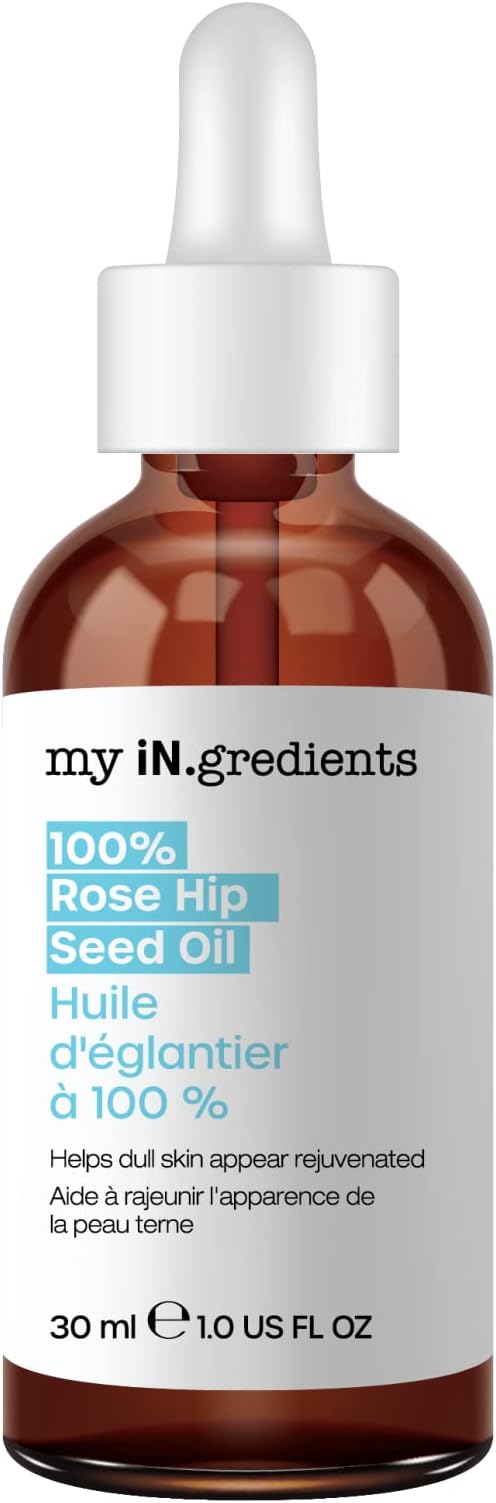 masque BAR My Ingredients 100% Rose Hip Seed Oil, Rejuvenates Dull Skin, Reduces Fine Lines, Wrinkles, Soothes Dry, Itchy Skin, Moisturizing Serum for Face & Hair, Undiluted Body Oil- 1Fl oz