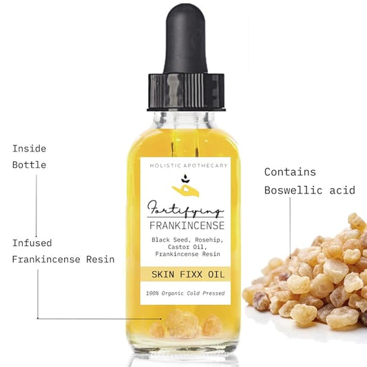 Fortifying Frankincense Resin Infused 100% Organic Black Seed, Rosehip & Castor Oils for Face Miracle Anti-Aging Facial Moisturizer Cold Pressed Oils Natural Serum Skincare Hydrates Skin