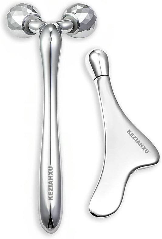 Face Roller Massage Skin & Gua Sha Facial Tools, Eye Roller for Puffy Eyes, Cream Applicator for Lift 4-in-1,Massage Tool for Face Neck Eye Body Skin Care. Skin Care Gift for Women.