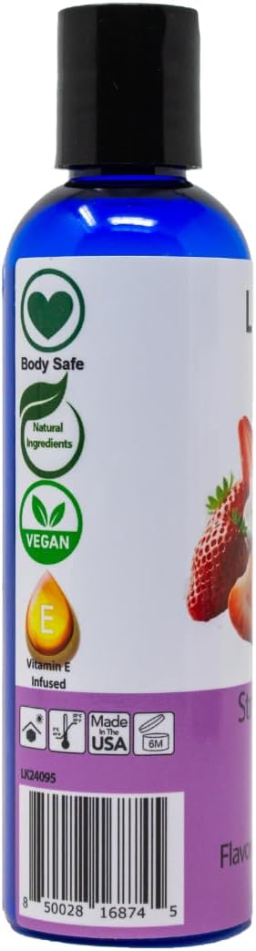 Lick Strawberries and Cream Flavored Massage Oil – Romantic, Body Safe, Non-Greasy Formula, Date Night 4 oz
