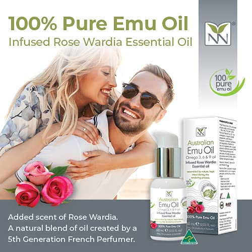 Y-Not Natural Ultra Pure Australian Emu Oil - Luxury Emu Oil 60 mL - Free Range Aboriginal Omega 3, 6 & 9 Infused with Rose Wardia - The Ultimate Moisturizer for Skin, Hair, Nails, and Scalp