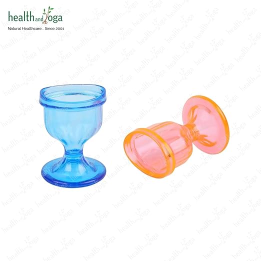 HealthAndYoga™ ChillEyes Colored Eye Wash Cups for Effective Eye Cleansing - with Storage Container - Eye Shaped Rim, Snug Fit (2 Pcs.) (1 Blue + 1 Orange)