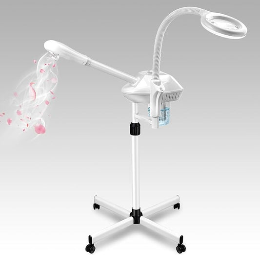 Professional 2 in 1 Facial Steamer for Ozone Humidifier Atomizer Attach 5× Magnifier and Light, Face Steamer Clean Skin Firming Pores and Moisturizing Suitable for a Beauty, Spa, at Home