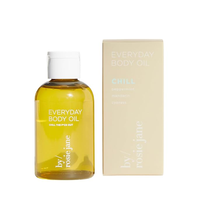 By Rosie Jane Chill Everyday Body Oil - Peppermint, Mandarin & Cypress Scented Body Oil with Sunflower Oil, Olive Oil & Rosehip Seed Oil to Hydrate and Nourish Dry Skin (4 fl oz)