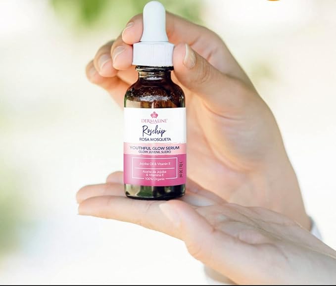 Dermaline Organic Rosa Mosqueta Rosehip Seed Oil 100% Pure Virgin Serum for Face with Jojoba Oil and Vitamin E