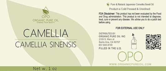 OPO Japanese Camellia Seed Oil - 1 oz Glass & Dropper - Pure Natural Cold Pressed Unrefined Extra Virgin For Face Hair Body Skin Nails Scalp Lashes Nourishing Rejuvenating