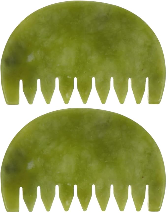 Healifty Jade Stone Massage Comb 2Pcs - Guasha Scalp Comb, Handheld Gua Sha Scraping Massage Tool for Head Caring, Relax (Olive Green)