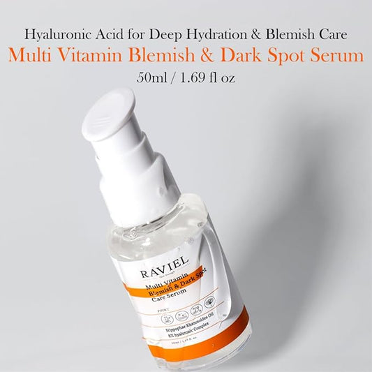 RAVIEL Multi Vitamin Dark Spot & Blemish Face Serum | 7 Hyaluronic Acid for Deep Hydration & Brightening for All Skin Types | Snail Mucin, Anti Aging, Korean Skincare (1.69 fl oz)