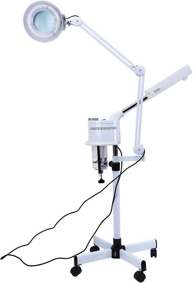 GOTOTOP Facial Steamer with Magnifying Lamp 3In1 Uv Facial Steamer Cold Light Led 5X Magnifier Floor Lamp 800W for Salon Spa Beauty,White