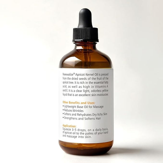 ORGANIC APRICOT KERNEL OIL MOISTURIZER - in Large 4 oz Dark Glass Bottle with Dropper | 100% Pure and Unrefined | Skin Massage Oil for Body Hands & Feet