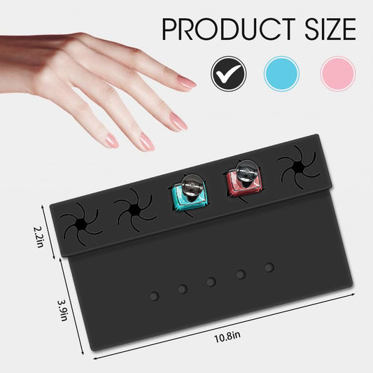 Nail Polish Holder, Silicone Hand Rest Mat Fingernail Painting Tools 2 in 1 Art Accessories Organizer Case Set with Anti-Spill Bottle Stand and Finger Separators for Pedicure Manicure-Black