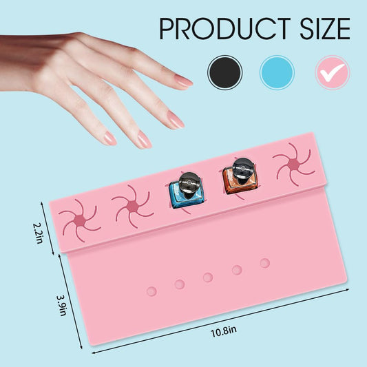 Nail Polish Holder, Silicone Hand Rest Mat Fingernail Painting Tools 2 in 1 Art Accessories Organizer Case Set with Anti-Spill Bottle Stand and Finger Separators for Pedicure Manicure-Pink