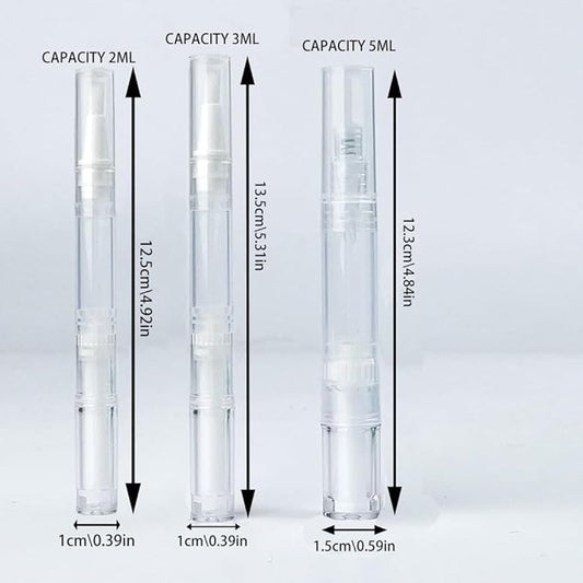 18 pcs Transparent Twist Pens, 5ml 3ml 2ml Empty Nail Oil Pen with Brush Tip, Cosmetic Lip Gloss Container Applicators, Eyelash Growth Liquid Tube, Cuticle Oil Pen