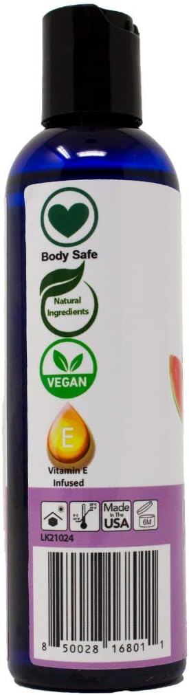 Watermelon Flavored Massage Oil for Couples – Edible Massaging Lotion with Vitamin E, Sweet Almond and Coconut Oil is Non Sticky and Gentle on Skin – Natural, Relaxing and Vegan (4 oz)