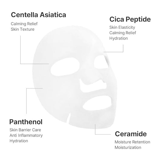 Cica Peptide Mask Cellulose Bamboo Sheet for Soothing Relief Skin Elasticity & Hydration Korean Skincare (10 Pack)