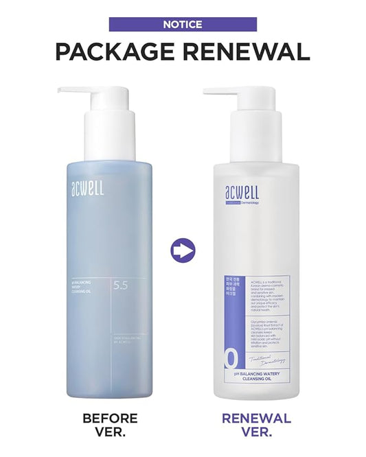 ACWELL pH Balancing Watery Cleansing Oil Facial Cleanser 6.76 fl.oz. - Makeup Cleansing Water Oil for Sensitive Skin, Lightweight Watery Oil Formula, Tea Tree Leaf Extract, Gentle Blackhead Cleanser