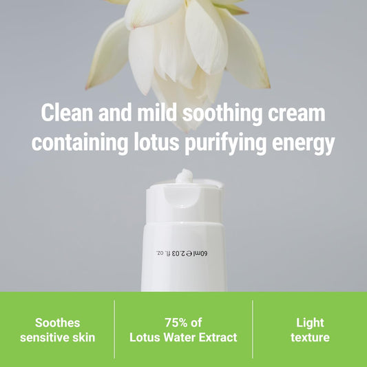 ROVECTIN Calming Lotus Water Cream - Lightweight Moisturizer Face Cream for Oily, Combination Skin | 75% Lotus Water Extract For Skin Purifying, Anti-Aging | Vegan Korean Skincare (2.03 fl oz, 60ml)