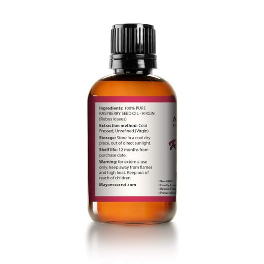 Mayan's Secret Red Raspberry Seed Oil Cold Pressed Unrefined (Virgin) Undiluted 100% Natural for face, hands,scars and breakouts (1 fl oz) (Red Raspberry Seed Oil, 4 fl oz)