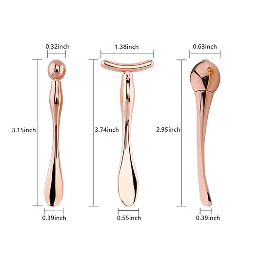BetterJonny 3Pcs Metal Eye Cream Applicator Roller Wand Stick, Cosmetics Spoon Eye Cream Massager Wand Girls Women Facial Massager for Fatigue Relief Reduce Puffiness (Rose Gold)