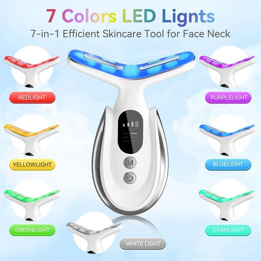Neck Face Massager, 7-in-1 Portable Facial Massager for Enhanced Face, Neck and Shoulder Care with Vibrating and Warming Function,White