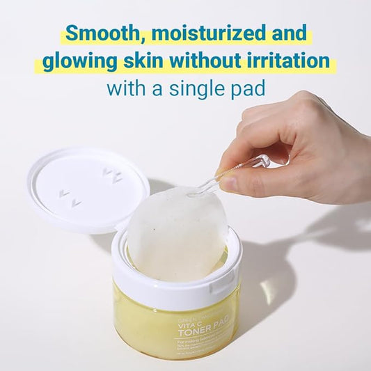TENZERO Green Tangerine Vita C Toner Pad 70ea, 100% Natural Cotton, Moisturizing Brightening, Korean Facial Toner Pads, Blemishes Dull Skin, 160g