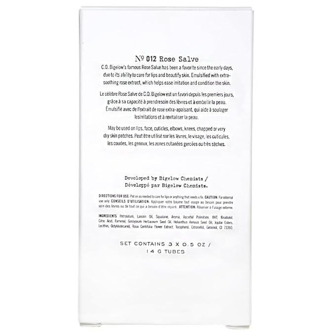 C.O. Bigelow Rose Salve Lip Balm Tubes 3 Pack, All Purpose Salves Moisturizing for Chapped Lips and Dry Skin