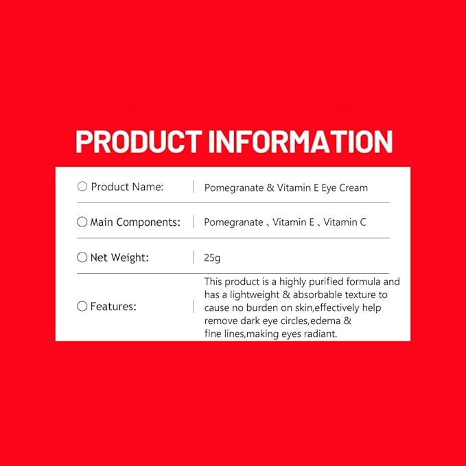 Pomegranate Vitamin E Eye Cream Anti-Aging Firming Anti-Wrinkle Under Eye Skin 20g / 0.85fl.oz