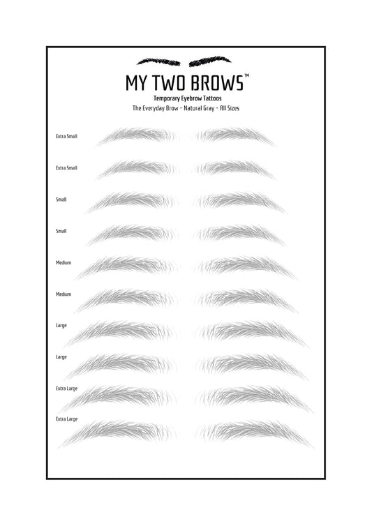 (10 pairs) Natural Gray Temporary Eyebrow Tattoo - Extra Small Size - Waterproof & Smudgeproof - Everyday Brow Style Eyebrow Stickers - Sheet Lasts up to 30 Days - Won't Work on Existing Brows