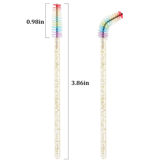 300PCS Disposable Mascara Wands Spoolie Brush Crystal Eyebrow Brushes Eyelash Extension Applicator Makeup Kits.myaokue-up (Rainbow Heads 6 Color Mix)