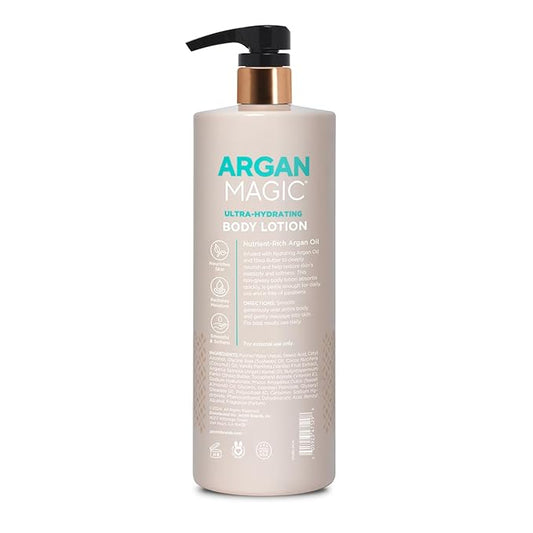 Argan Magic Ultra-Hydrating Coconut & Vanilla Body Lotion with Hyaluronic Acid for Dry Skin - Nourishes Skin, Restores Moisture, Smooths & Softens | Non-Greasy Formula | Paraben Free (32 oz)
