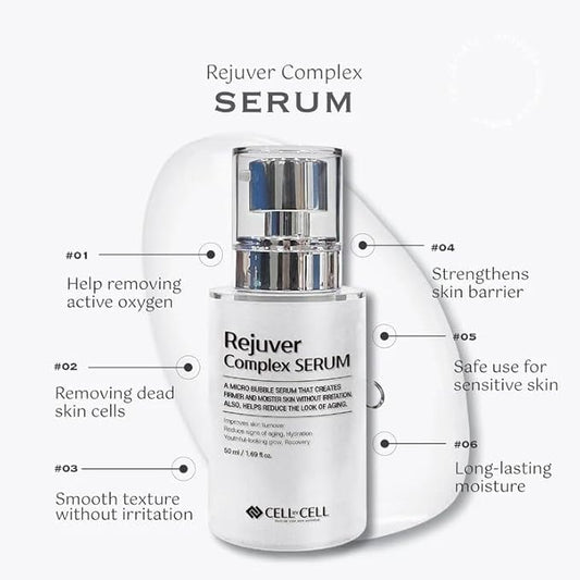 Rejuver Complex Serum | Micro-Bubble Formula Delivers Deep Nourishment Filled with Plant-Based Ingredients & Complex Peptides for your Skin to Feel More Youthful & Healthy | 50ml