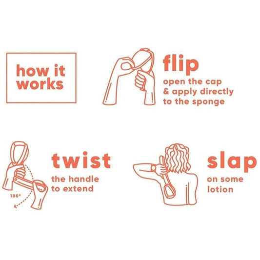 Bakslap - Body Lotion Applicator - Replaceable Sponge Pads (2 Pack) - Extendable Long Handle for Self Back & Body Application (Skin Cream, Suntan, Beauty, Tanning, Medical) (Pink)