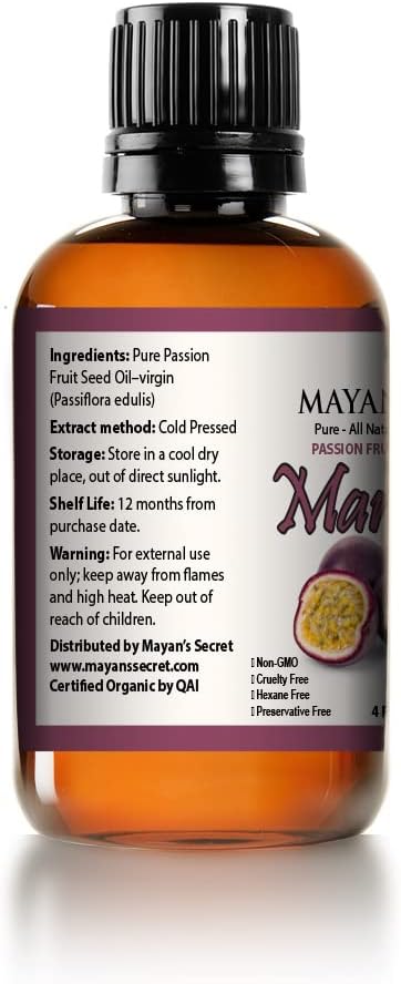 Mayan's Secret Pure Carrier and Essential oils for Skin Care, Hair, Body Moisturizer for Face Aging Skin Care (Maracuja Oil (Passion Fruit, 4oz)