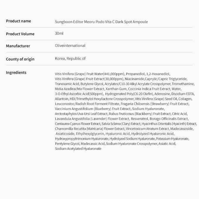 SUNGBOON EDITOR Meoru Podo Vita C Turn-over Ampoule | Niacinamide, Vitamin C | Korean Skincare | 1.01 fl.oz.