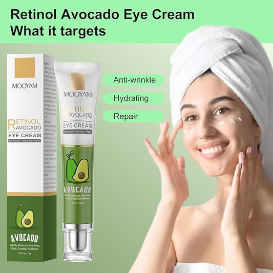 Retinol Avocado Eye Cream Serum - Hydrating Anti-Aging Treatment for Dark Circles, Puffiness, Fine Lines - Overnight Skin Care